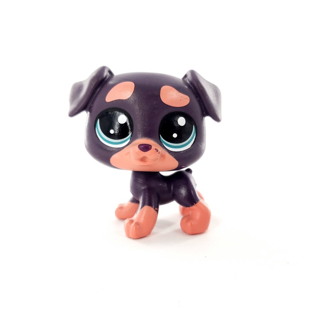 Littlest Pet Shop LPS #4-180 Rottweiler Short Tail Dog Figure Dark Purple